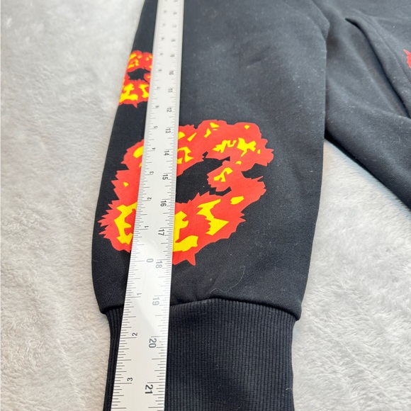 Denim Tear Black Hoodie with Red and Orange Fire Pattern - Picture 7 of 9
